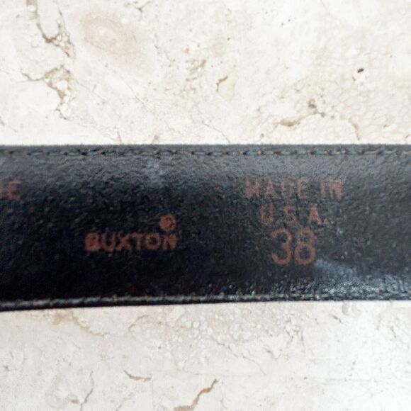 BUXTON Black Bridle Leather Belt Mens Size 38 Removable Gold Buckle - Picture 8 of 8